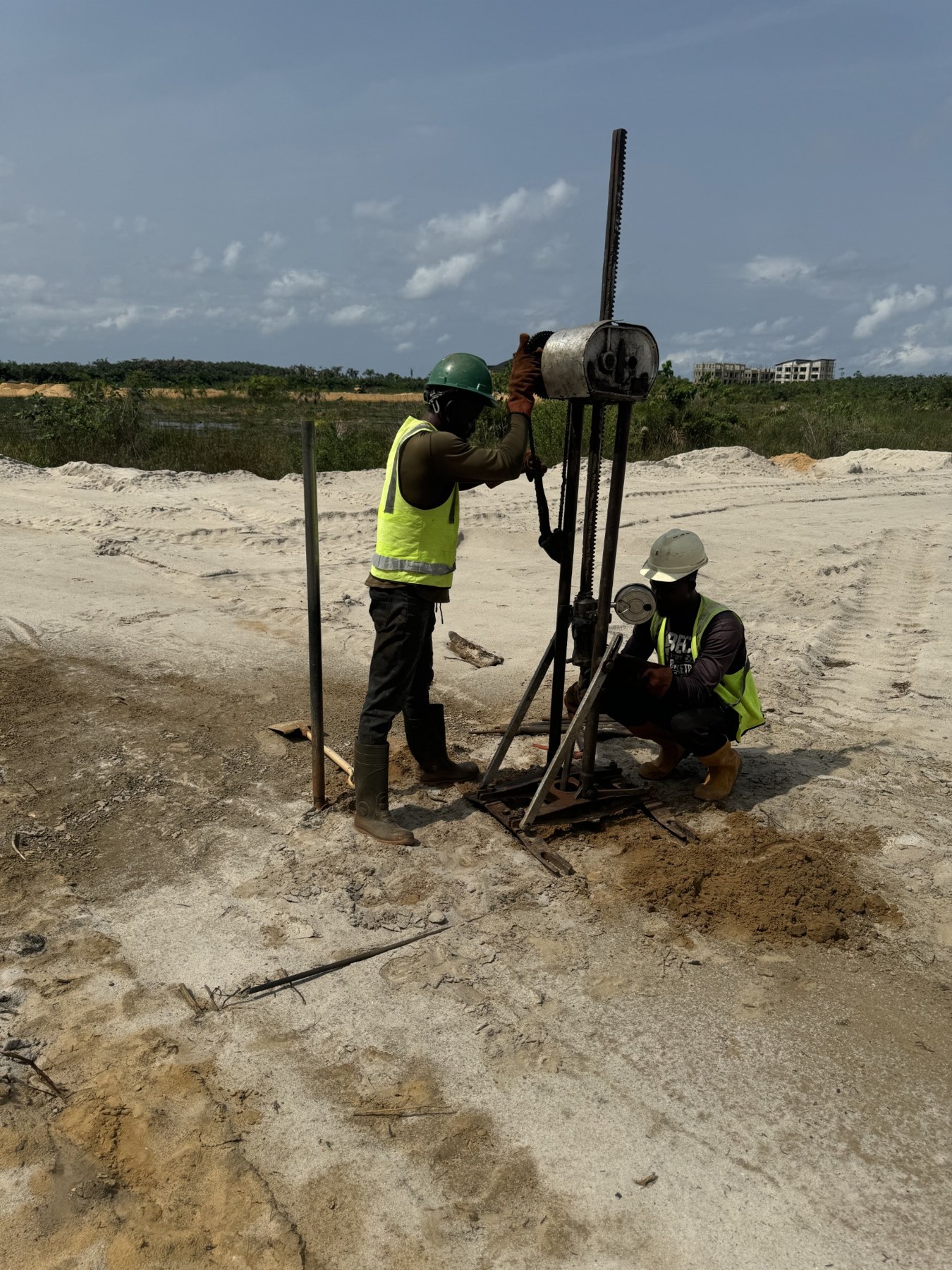 Soil investigation equipment and team on site